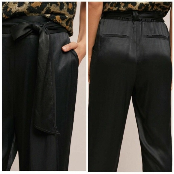 Anthropologie Ettitwa Black Satin High Waist Pants - Picture 3 of 7